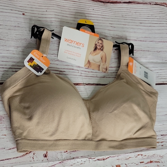 Warner's Blissful Benefits Wireless  Comfort Beige Bra Size Large NWT - Picture 1 of 7